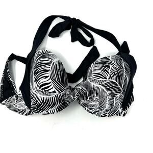 Calvin Klein Size M Tie Strap Swimsuit Top Black White Palm Leaf Print Beachwear